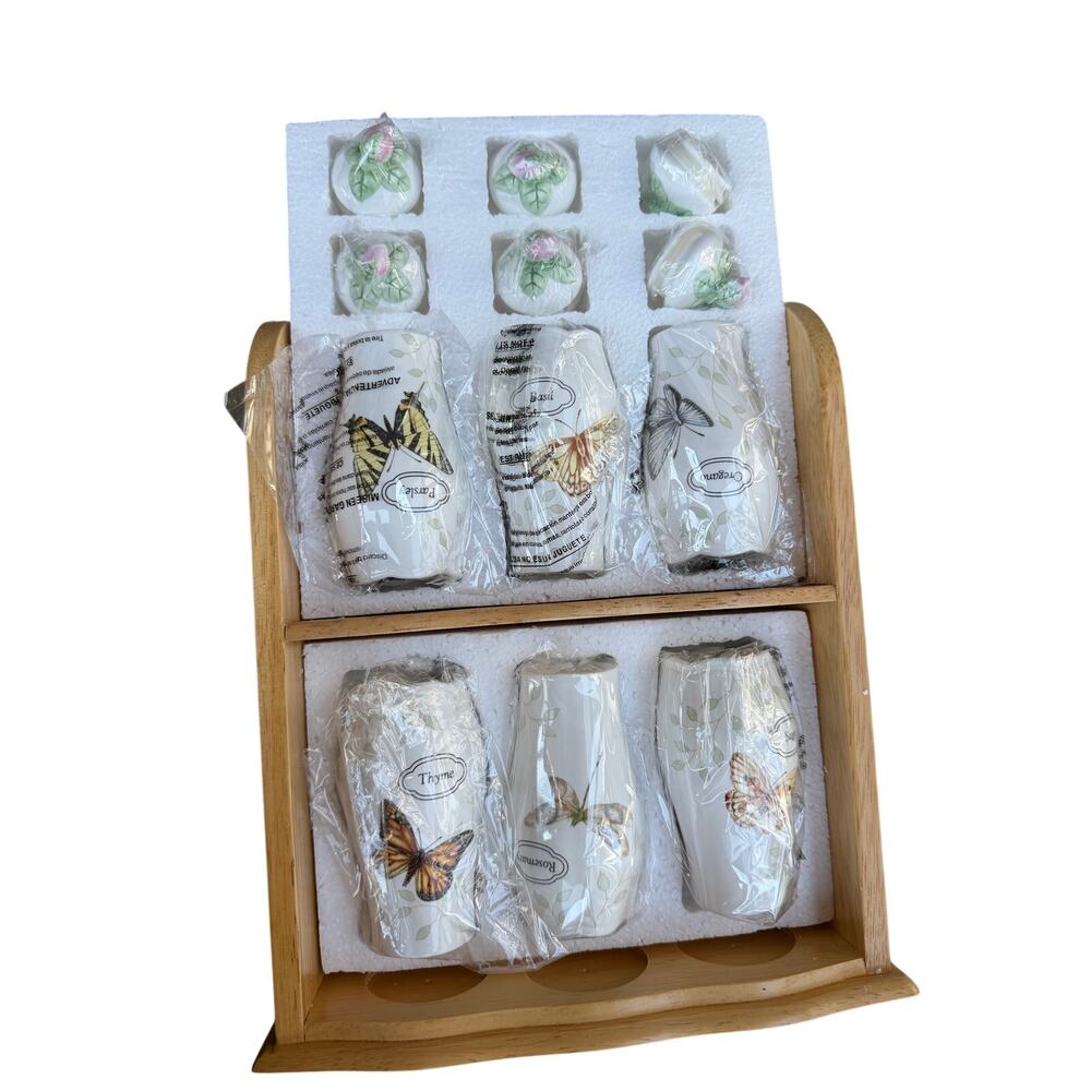 Lenox Butterfly Meadow Spice Rack Set with Jars & Shelf With Box 2000s - Picture 2 of 11